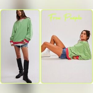 Free People Green and Pink Striped Sweater